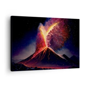 Quadro em tela - Uma erupção vulcânica única à noite com cores dinâmicas. - 70x50cm - Beleza e terror - Decoração de parede moderna para a sala de estar e quarto ARTTOR