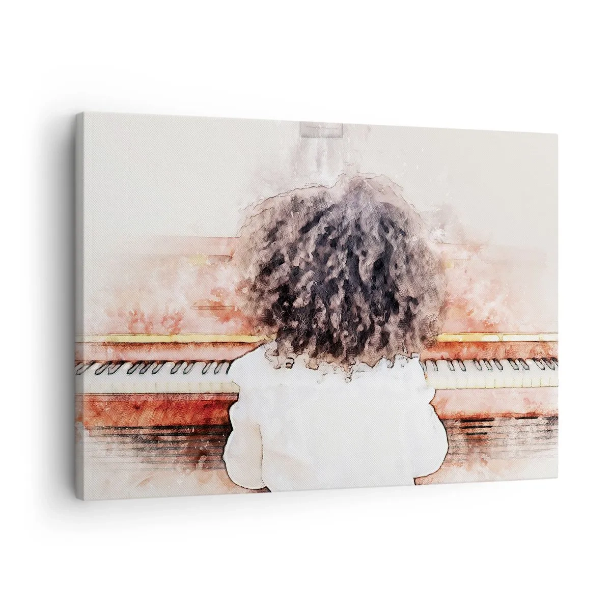 Quadro em tela - Uma garota com cabelo espesso ao piano - 70x50cm - Num mundo novo - Decoração de parede moderna para a sala de estar e quarto ARTTOR