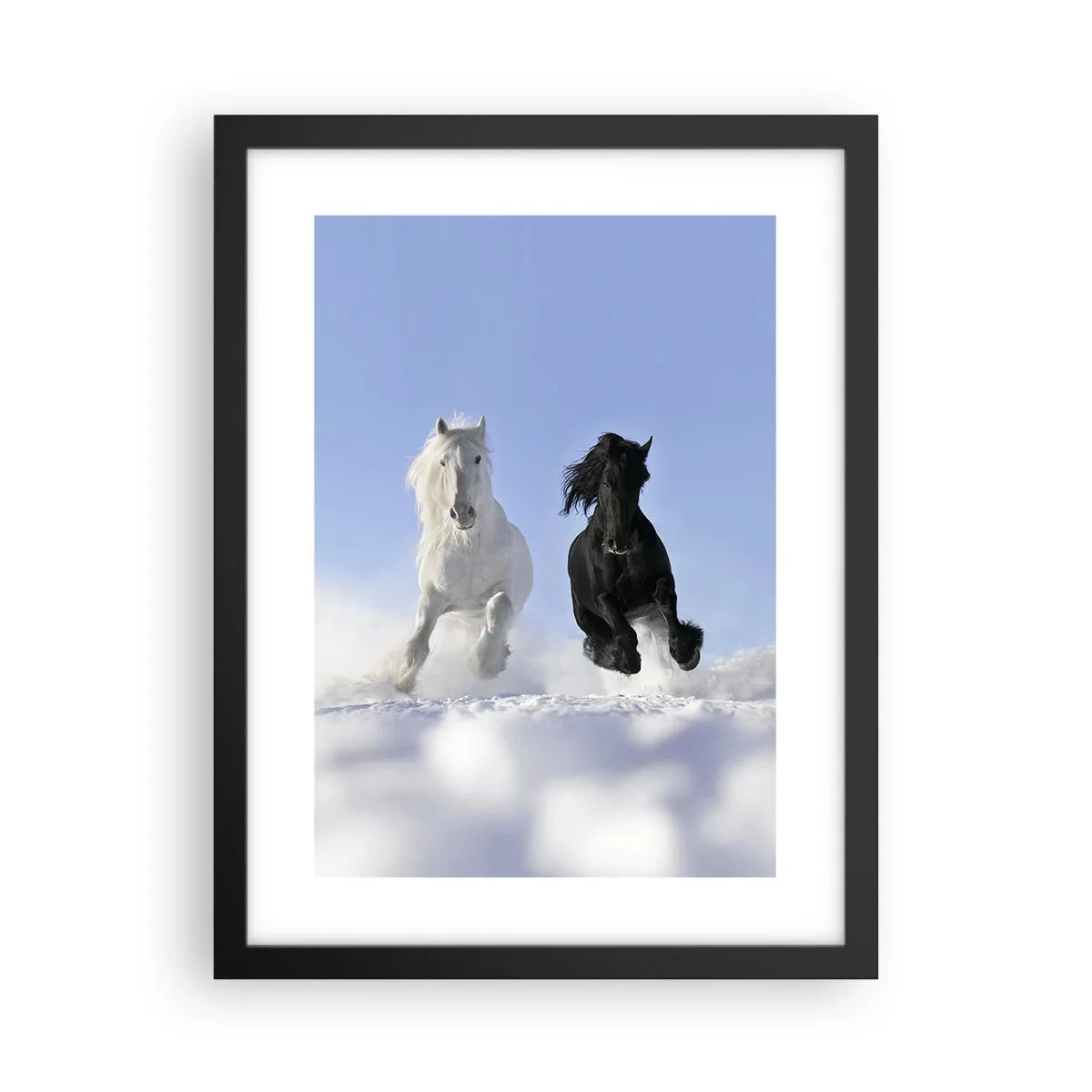 Pôster com moldura preta - Galope preto e branco - 30x40 cm