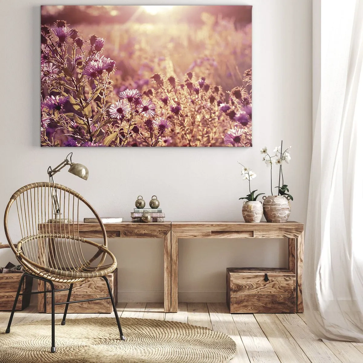 Quadro em tela - Prado à luz do pôr do sol - 70x50cm - Antes do verão acabar - Decoração de parede moderna para a sala de estar e quarto ARTTOR