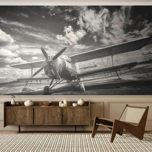 Papel de Parede Autocolante Deluxe Sticker - Mal posso esperar! - Avião, Aeronave, Preto e branco - 100x70 cm