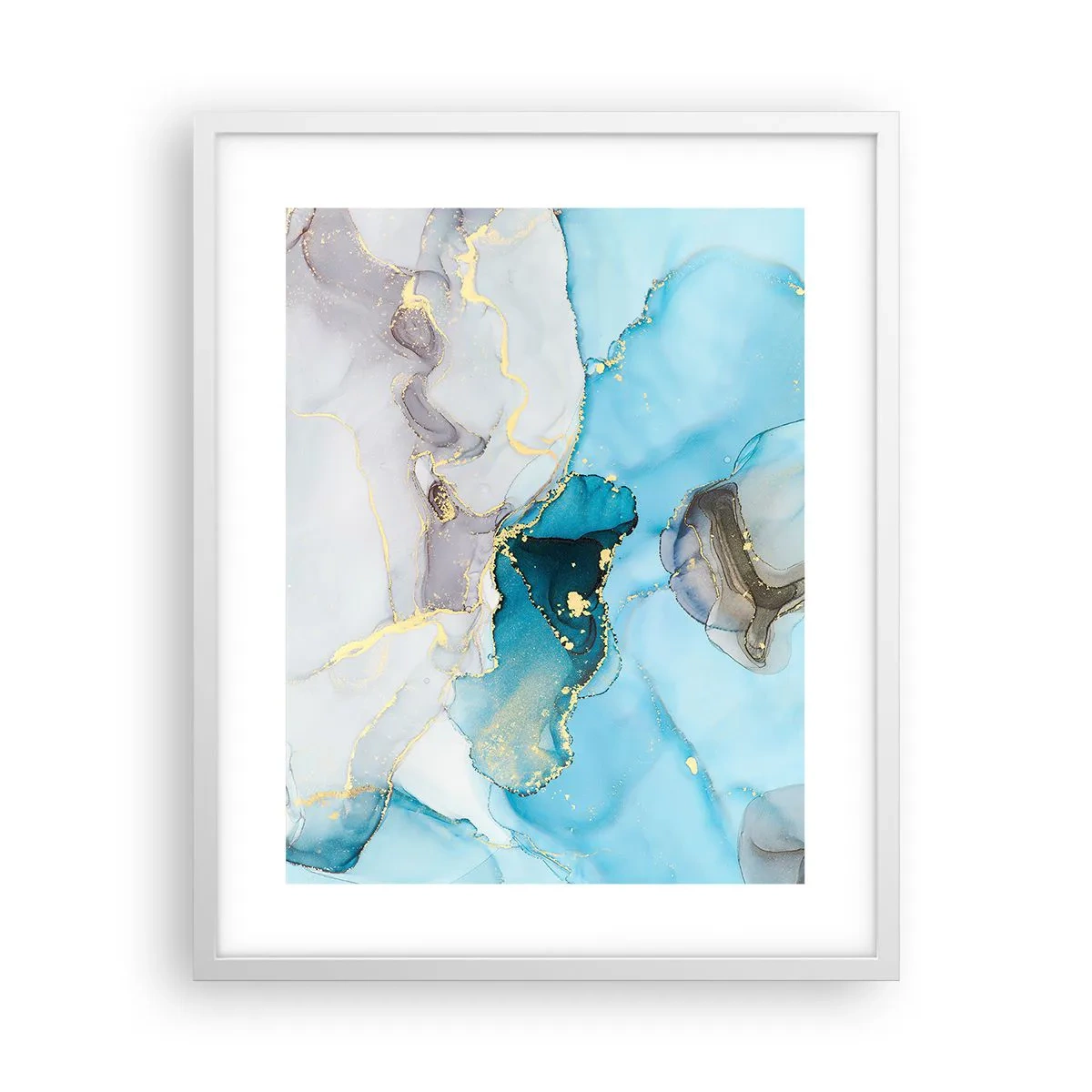 Pôster em moldura branca - Estudo do encontro do cinza e turquesa - 40x50 cm