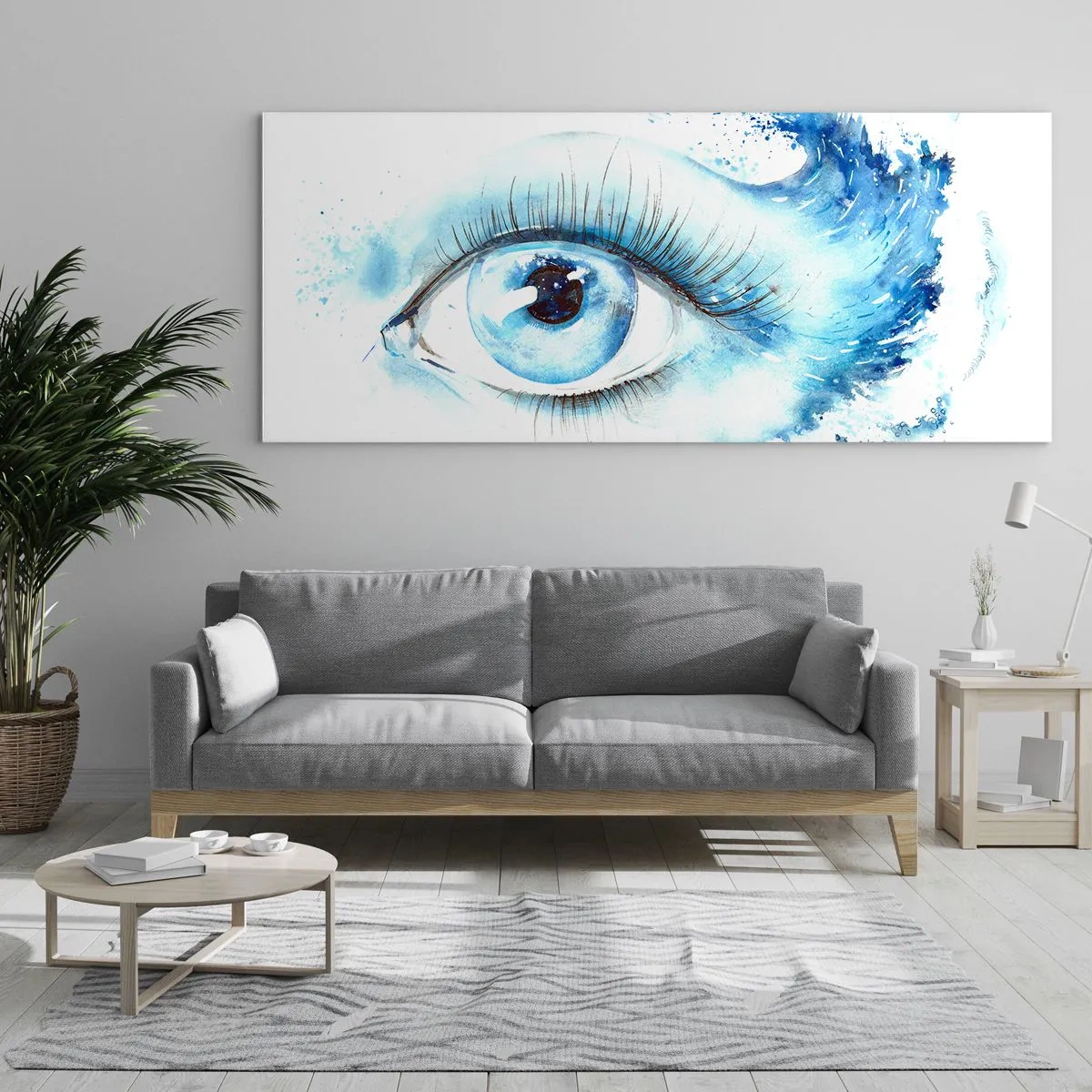 Quadro em vidro - Mergulho no olhar azul - 140x50 cm