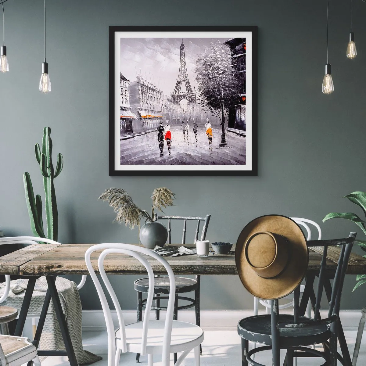 Pôster com moldura preta - Passeio em Paris - 30x30 cm