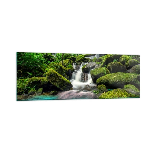 Quadro em vidro - Turquesa, safiras e prata líquida - 90x30 cm