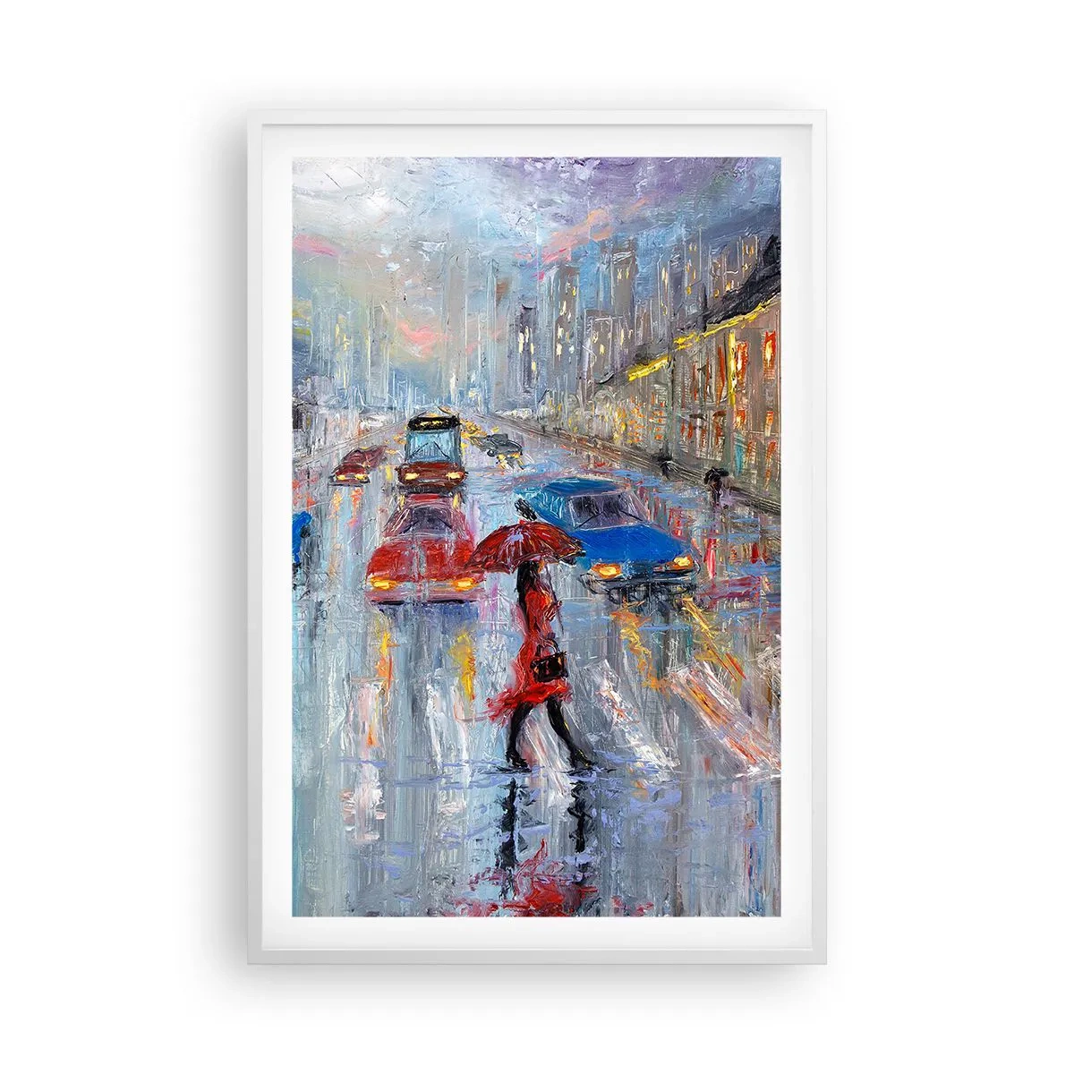 Pôster em moldura branca - Tarde chuvosa na cidade - 61x91 cm