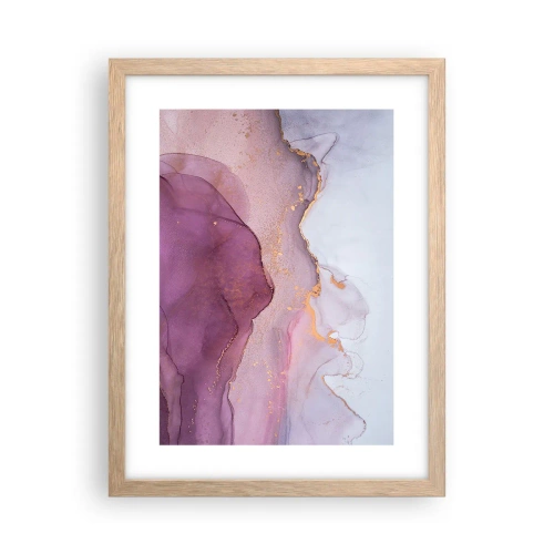 Pôster com moldura de carvalho claro - Ondas de lilás e roxo - 30x40 cm