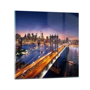 Quadro em vidro - Uma ponte luminosa para o coração da cidade - 30x30 cm
