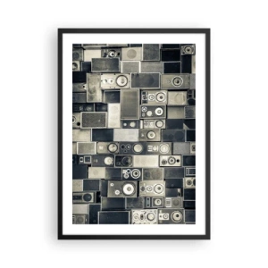 Pôster com moldura preta - Colagem de alto-falantes em tons de cinza - 50x70cm - Está tudo bem - Decoração de parede moderna para a sala de estar e quarto ARTTOR