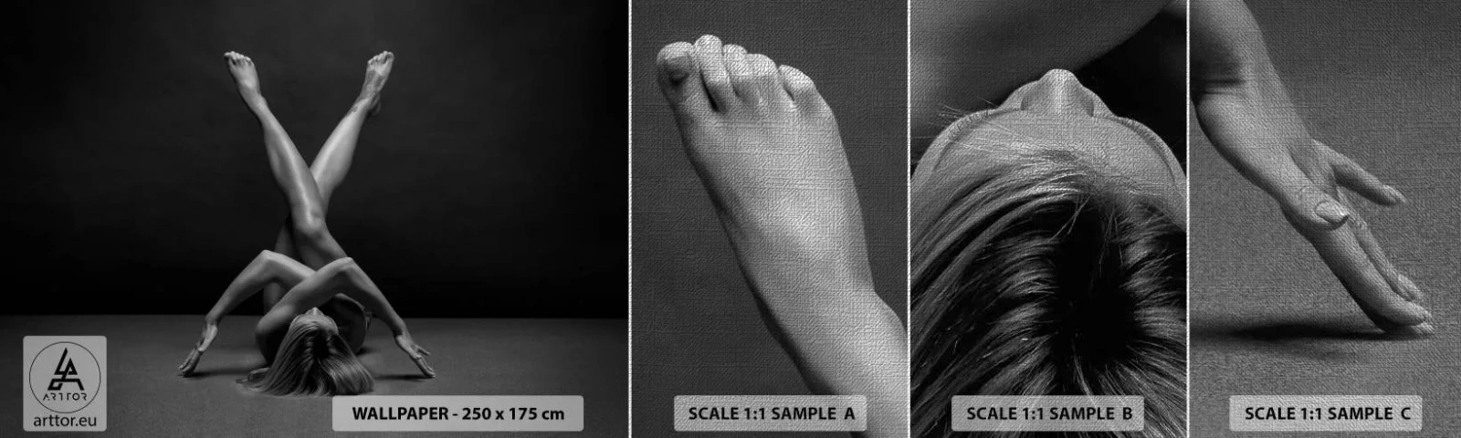 Amostra de papel de parede Premium Canvas - Geometria da nudez - Mulher, Pedaço, Corpo - 100x30 cm