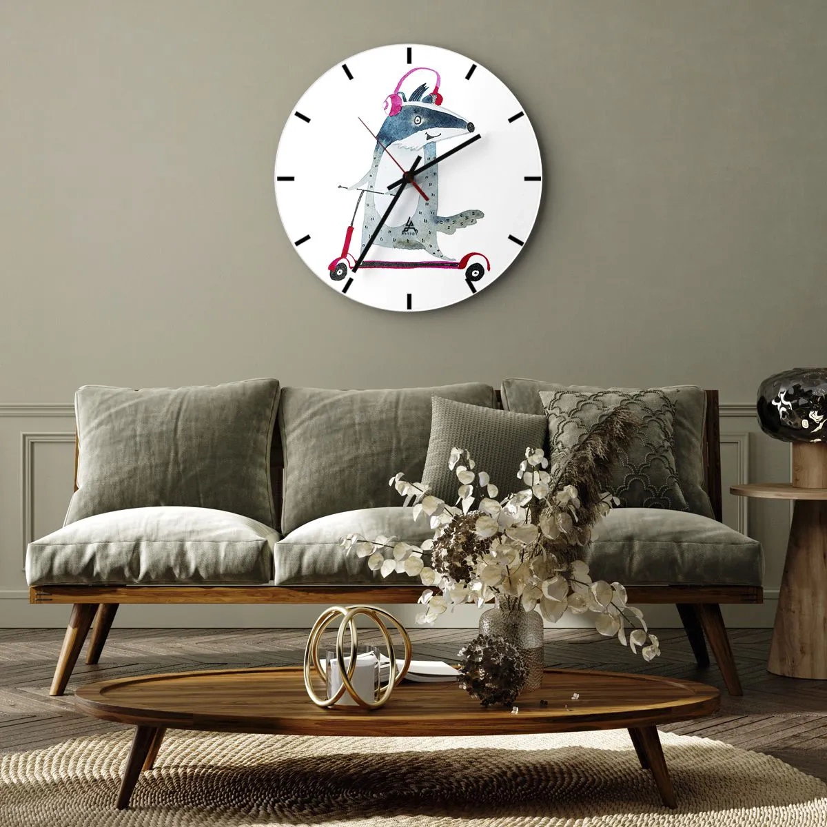 Relógio de parede - Relógio em vidro - A alegria do texugo - 40x40 cm