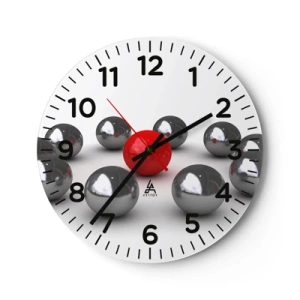 Relógio de parede - Relógio em vidro - Círculo em prata e vermelho - 30x30 cm