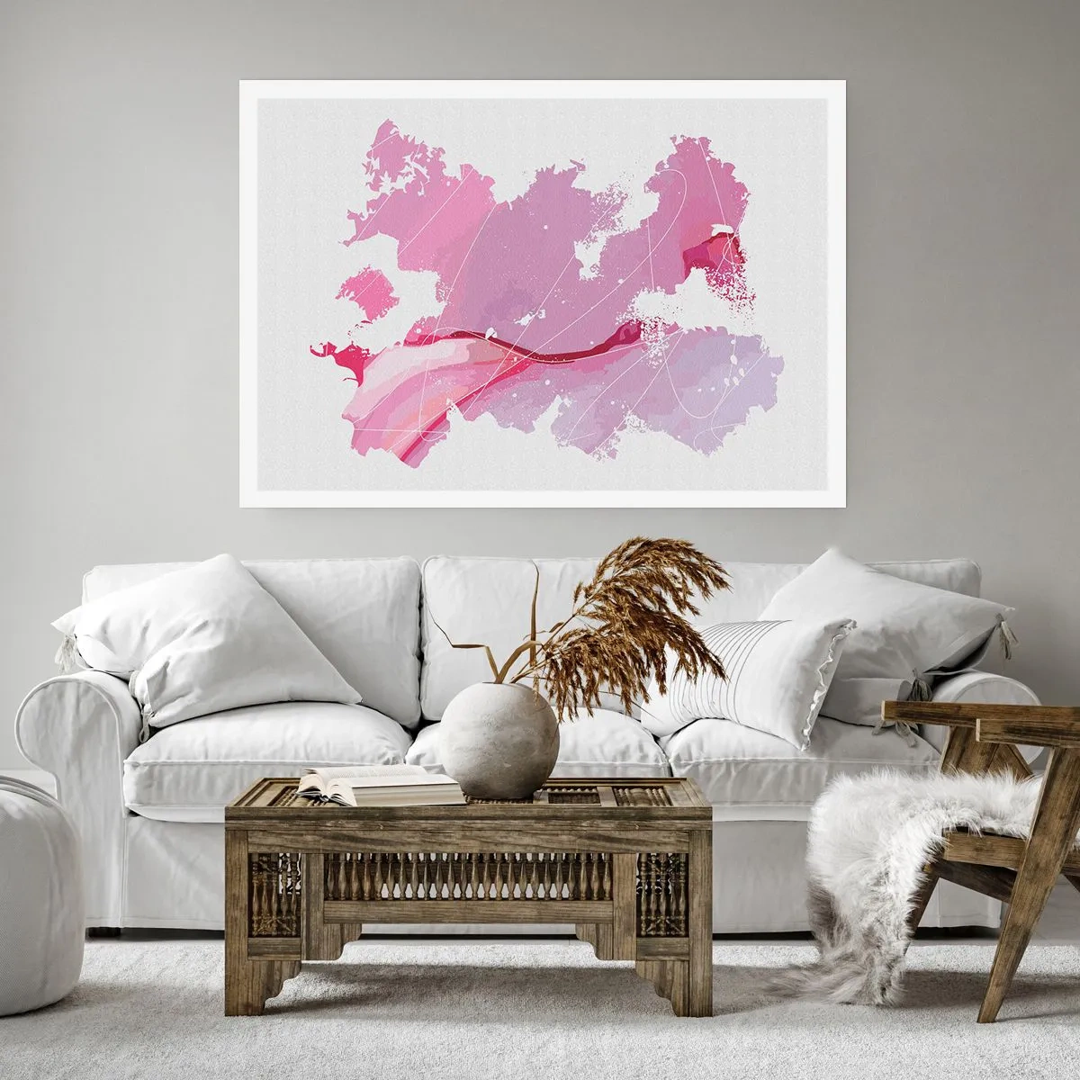 Pôster - Mapa do mundo rosa - 100x70 cm