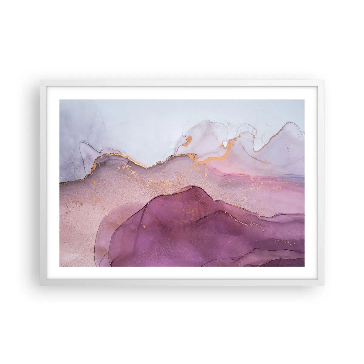 Pôster em moldura branca - Ondas de lilás e roxo - 70x50 cm