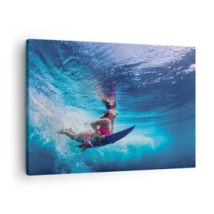 Quadro em tela - Um surfista debaixo d'água em uma composição dinâmica em tons de azul. - 70x50cm - Profundidade da alegria - Decoração de parede moderna para a sala de estar e quarto ARTTOR