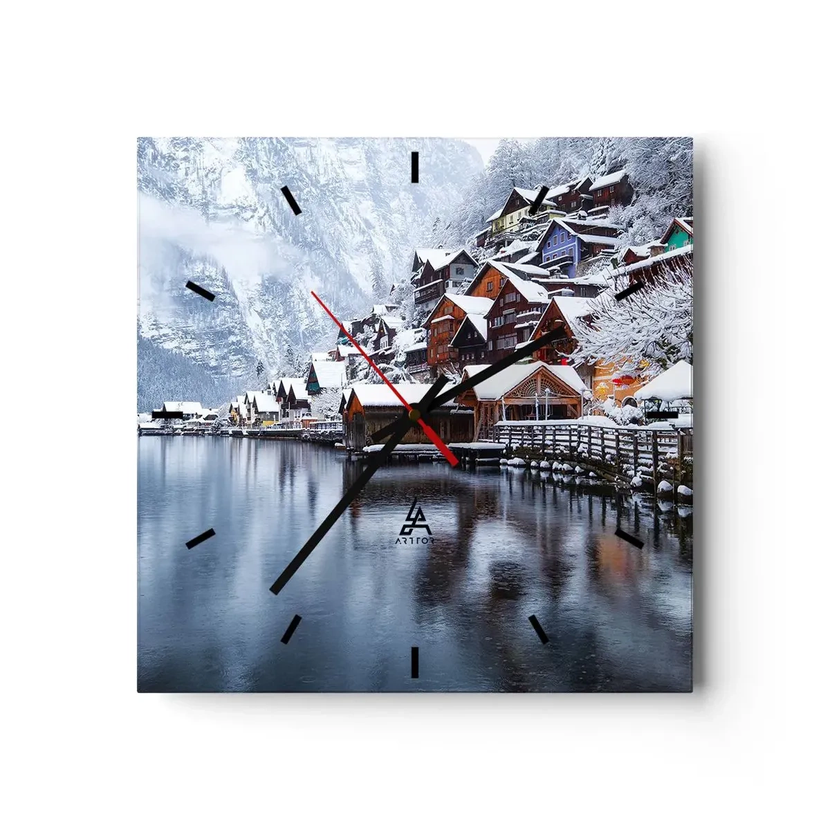 Relógio de parede - Relógio em vidro - Na decoração de inverno - 40x40 cm