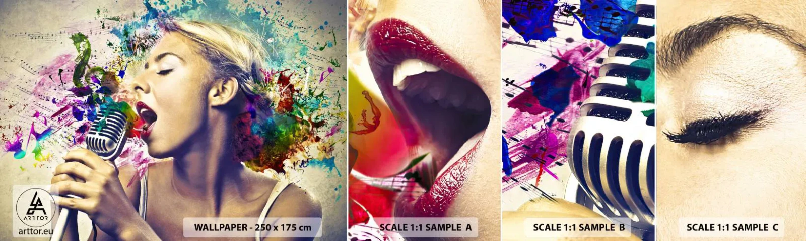 Amostra de Papel de Parede Standard Eco - Pintar o mundo com a voz - Mulher, Música, 3D - 100x30 cm