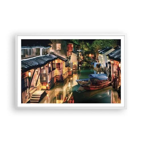 Pôster em moldura branca - Uma noite em uma rua chinesa - 91x61 cm