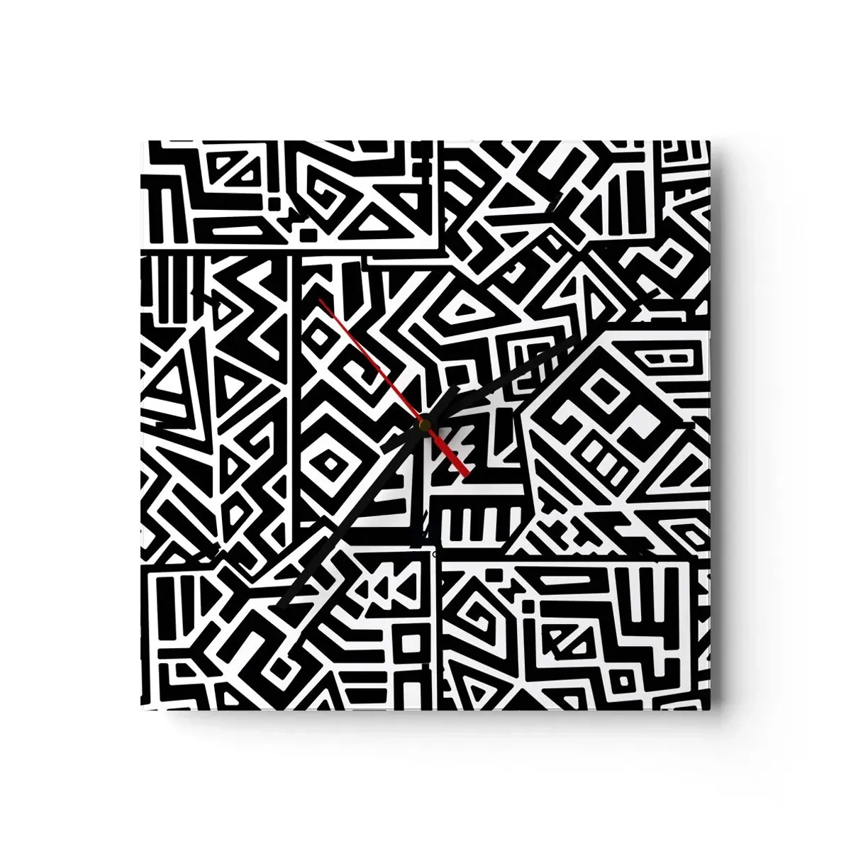 Relógio de parede - Relógio em vidro - Composição pré-colombiana - 40x40 cm