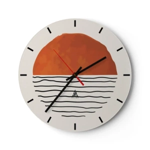 Relógio de parede - Relógio em vidro - Pôr do sol minimalista sobre a água - 30x30cm - No clima japonês - Decoração de parede moderna para a sala de estar, cozinha e quarto ARTTOR