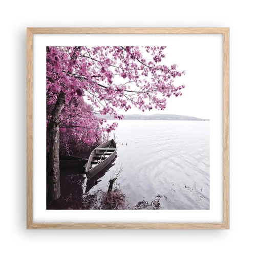 Pôster com moldura de carvalho claro - Em silêncio cor-de-rosa - 50x50 cm