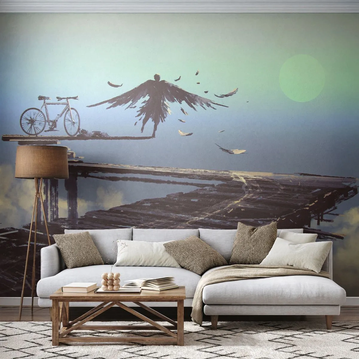 Papel de Parede Premium Sand - Ícaro eternamente vivo - Abstração, Icaro, Bicicleta - 100x70 cm