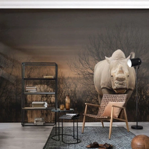 Papel de Parede Premium Canvas - Branco contra a natureza - Rinoceronte, Animais, África - 100x70 cm