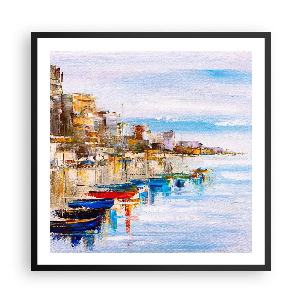 Pôster com moldura preta - Um refúgio urbano multicolorido - 60x60 cm