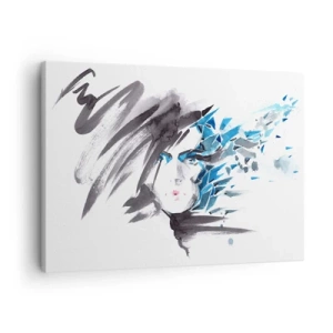 Quadro em tela - Pintura facial artística em aquarela com detalhes em azul - 70x50cm - Retrato sensual em cinza e azul - Decoração de parede moderna para a sala de estar e quarto ARTTOR