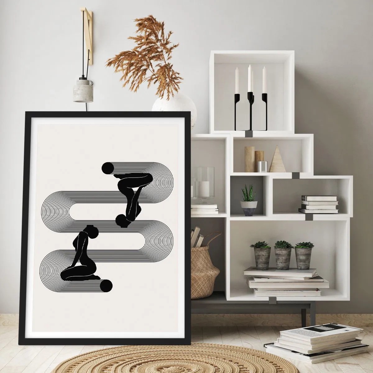 Pôster com moldura preta - Gráficos minimalistas de silhuetas femininas com efeito de ilusão de ótica - 50x70cm - Simetria sensual - Decoração de parede moderna para a sala de estar e quarto ARTTOR