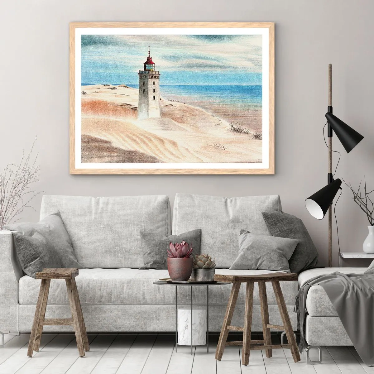 Pôster com moldura de carvalho claro - Sempre a olhar para o mar - 100x70 cm