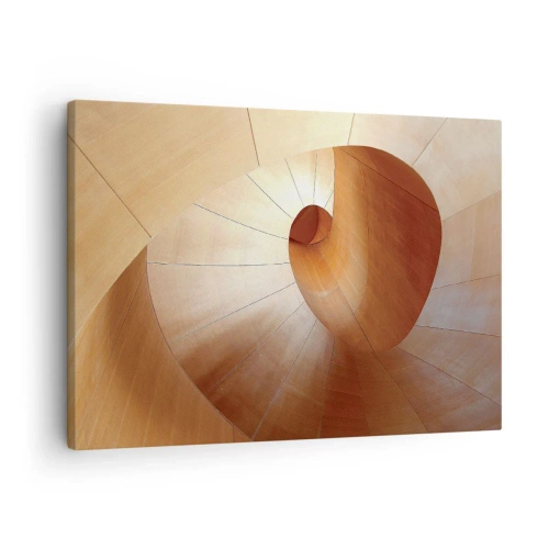 Quadro em tela - Espiral abstrata em tons de madeira e marrom claro - 70x50cm - Serpentina arquitetônica - Decoração de parede moderna para a sala de estar e quarto ARTTOR