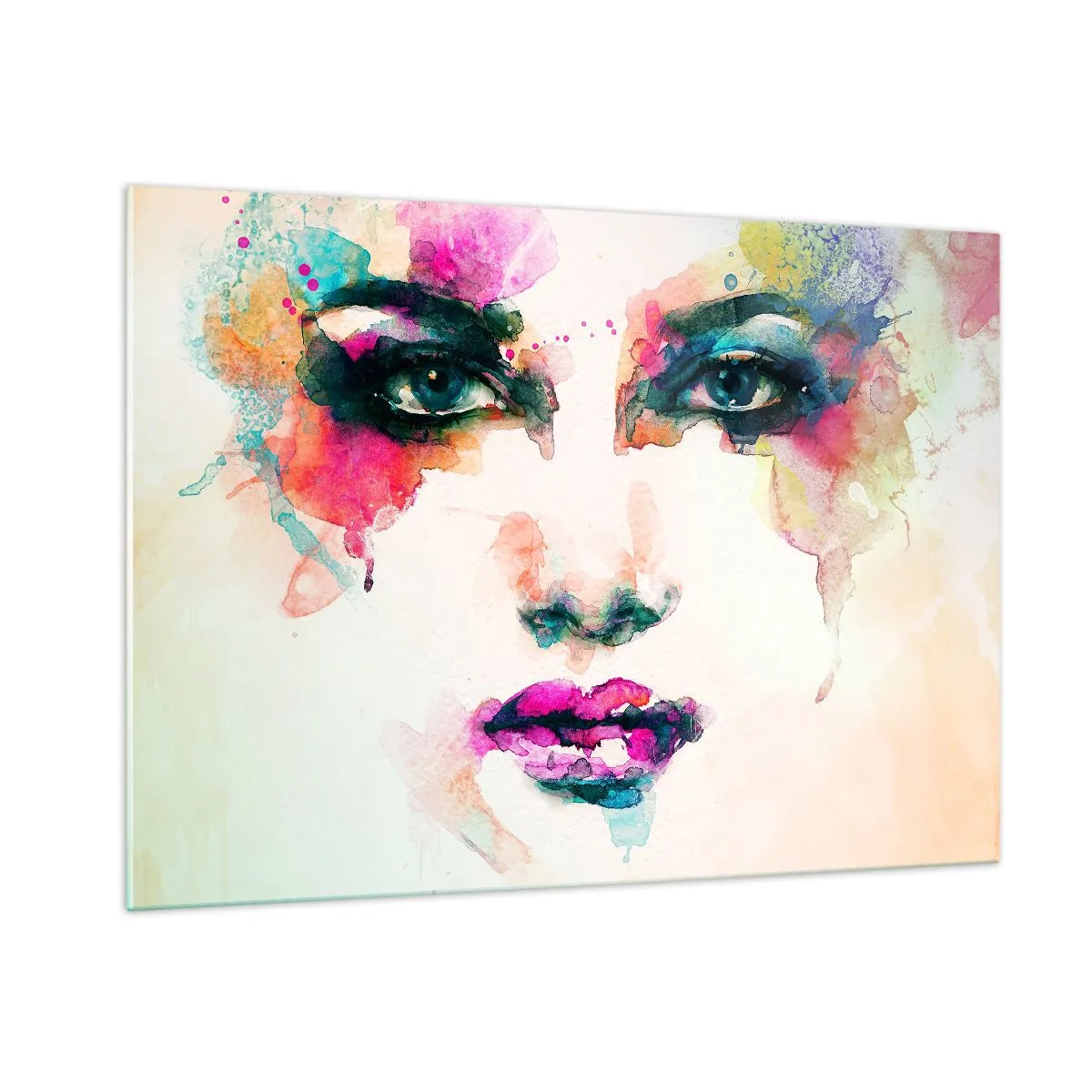 Quadro em vidro - Retrato pintado com o arco-íris - 100x70 cm