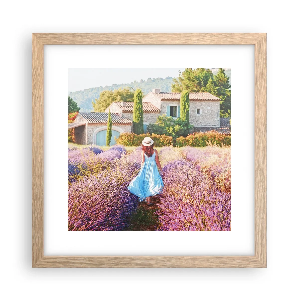 Pôster com moldura de carvalho claro - Menina Lavanda - 30x30 cm