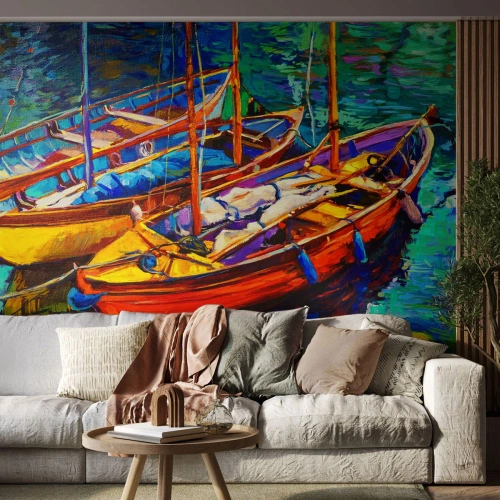 Papel de Parede Premium Canvas - Em águas espessas pelas cores - Lodź, Barco a vela, Mar - 350x256 cm