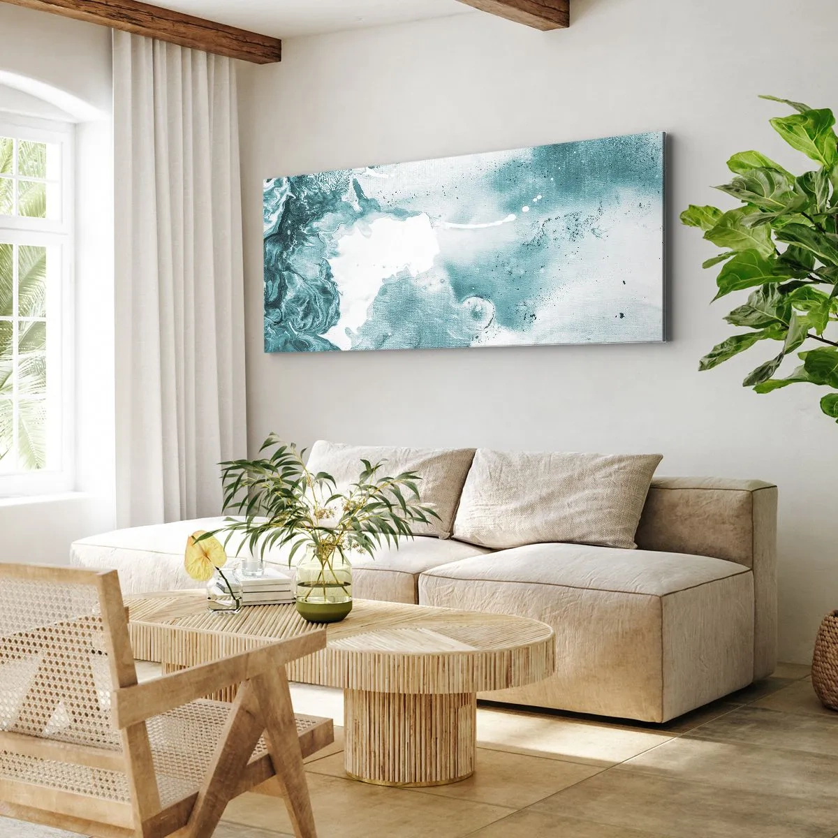 Quadro em tela - Inundado em azul - 90x30 cm
