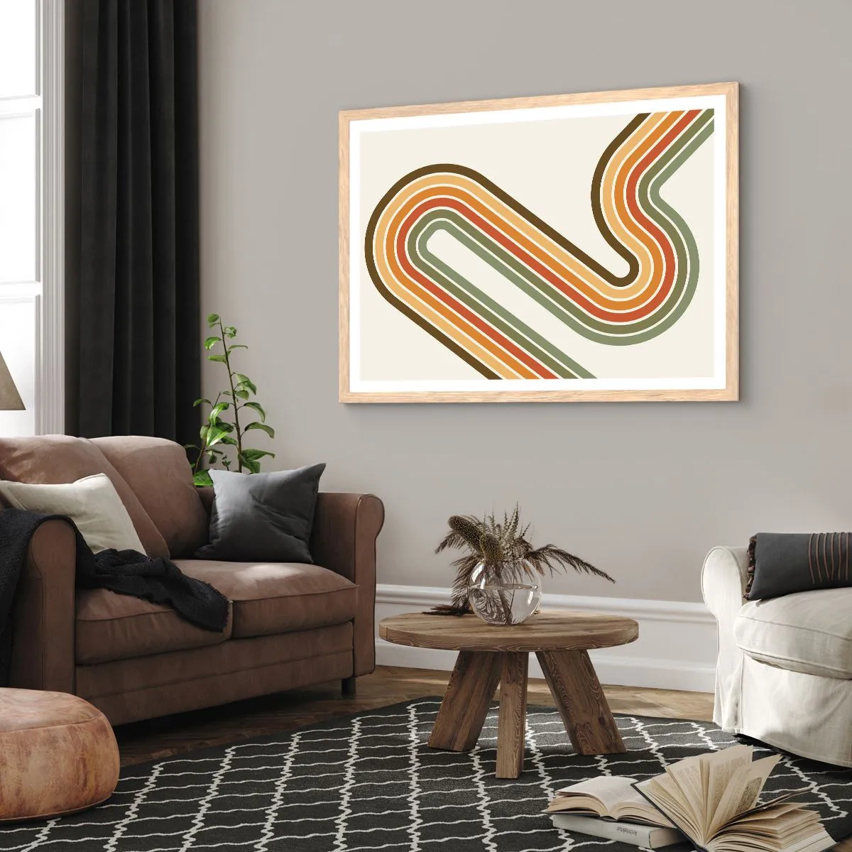 Pôster com moldura de carvalho claro - Ziguezague para o destino - 100x70 cm
