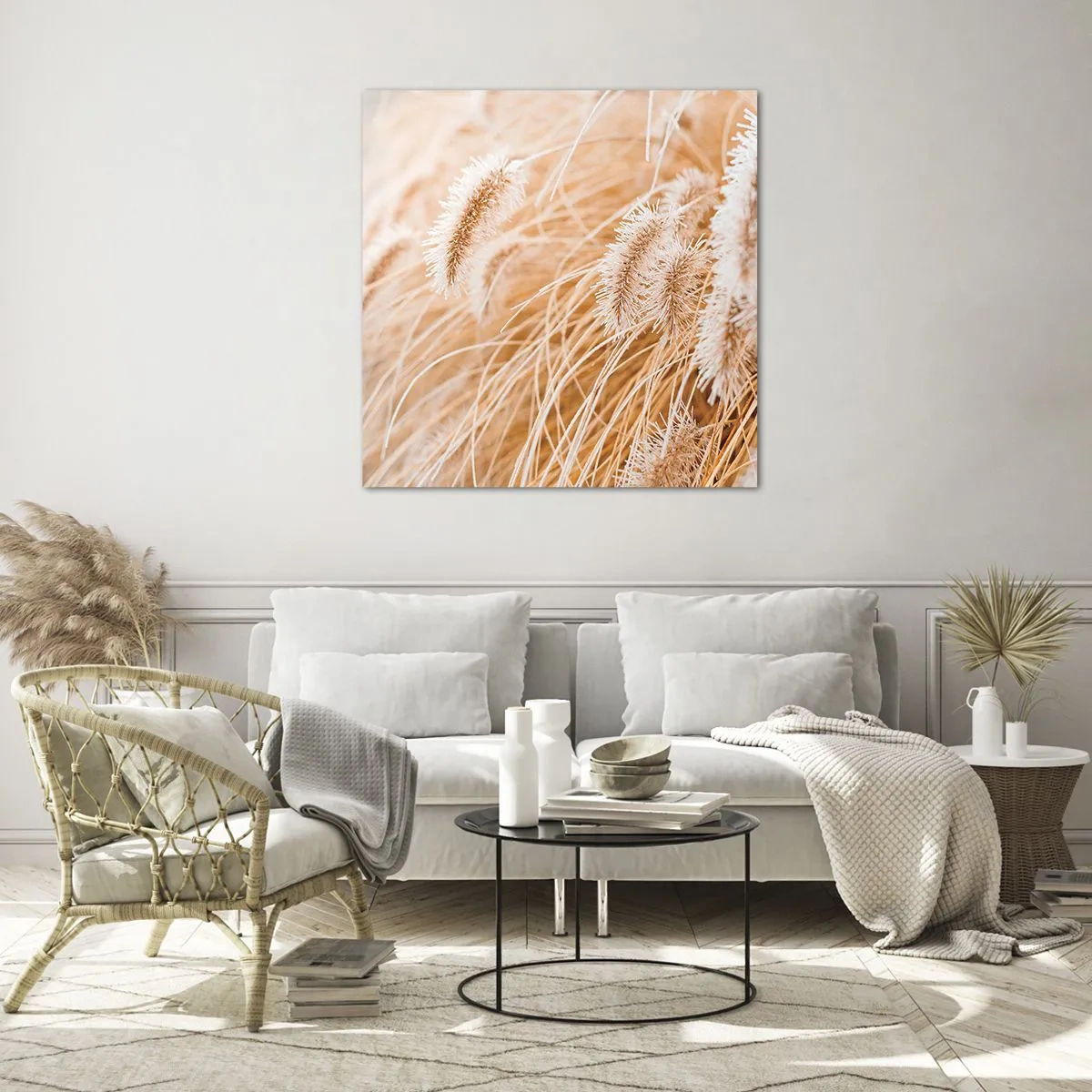 Quadro em vidro - O murmúrio dourado das plantas - 50x50 cm