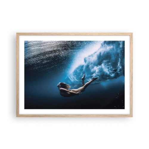 Pôster com moldura de carvalho claro - Sereia moderna - 70x50 cm