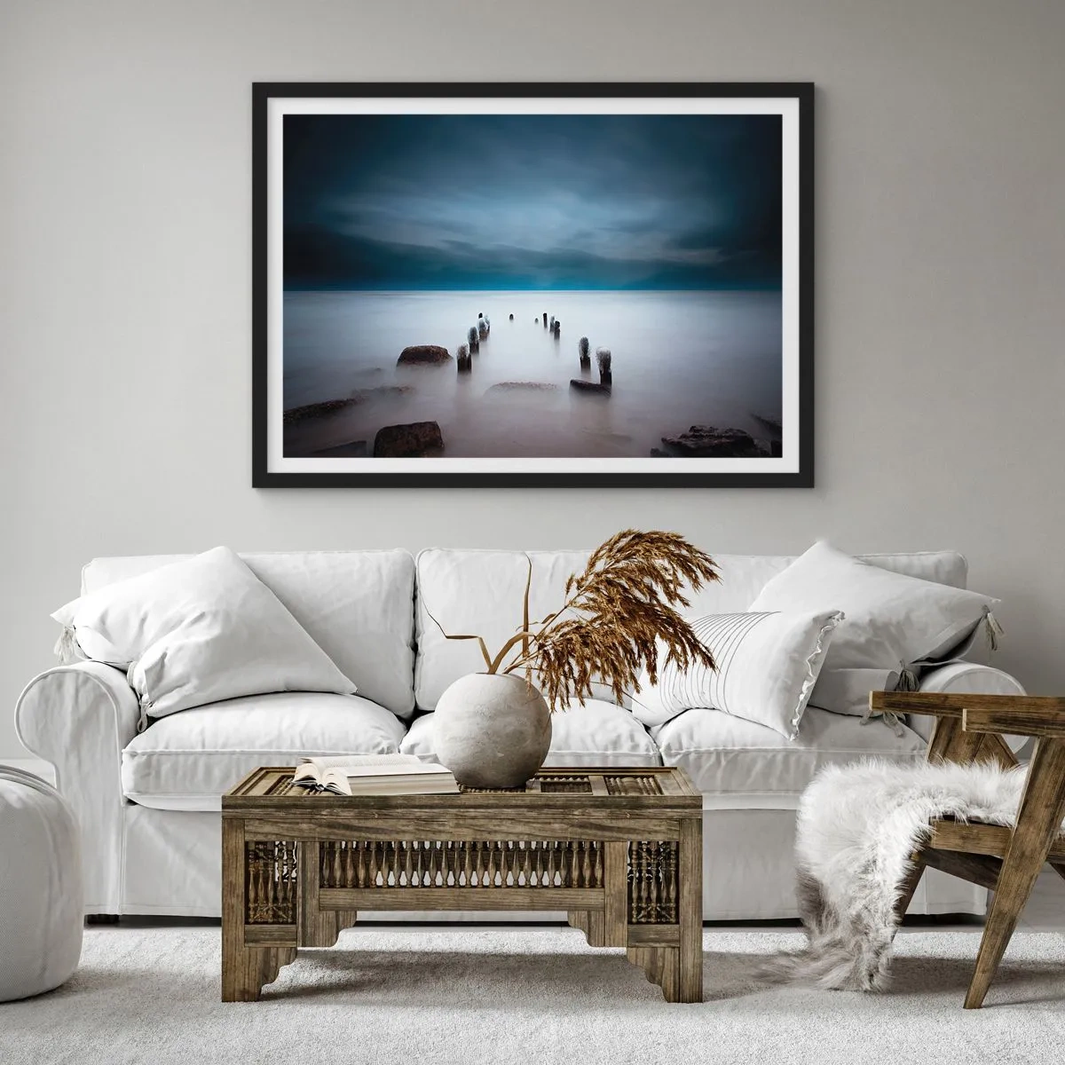 Pôster com moldura preta - Lago pensativo - 100x70 cm