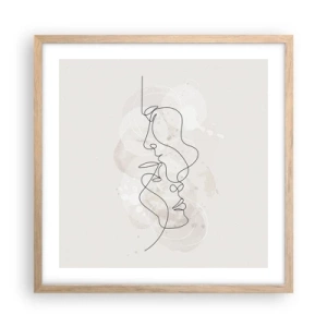 Pôster com moldura de carvalho claro - Emaranhados num abraço - 50x50 cm