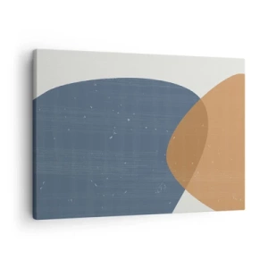 Quadro em tela - Uma composição geométrica minimalista em tons de azul e laranja. - 70x50cm - Ovais e influências - Decoração de parede moderna para a sala de estar e quarto ARTTOR