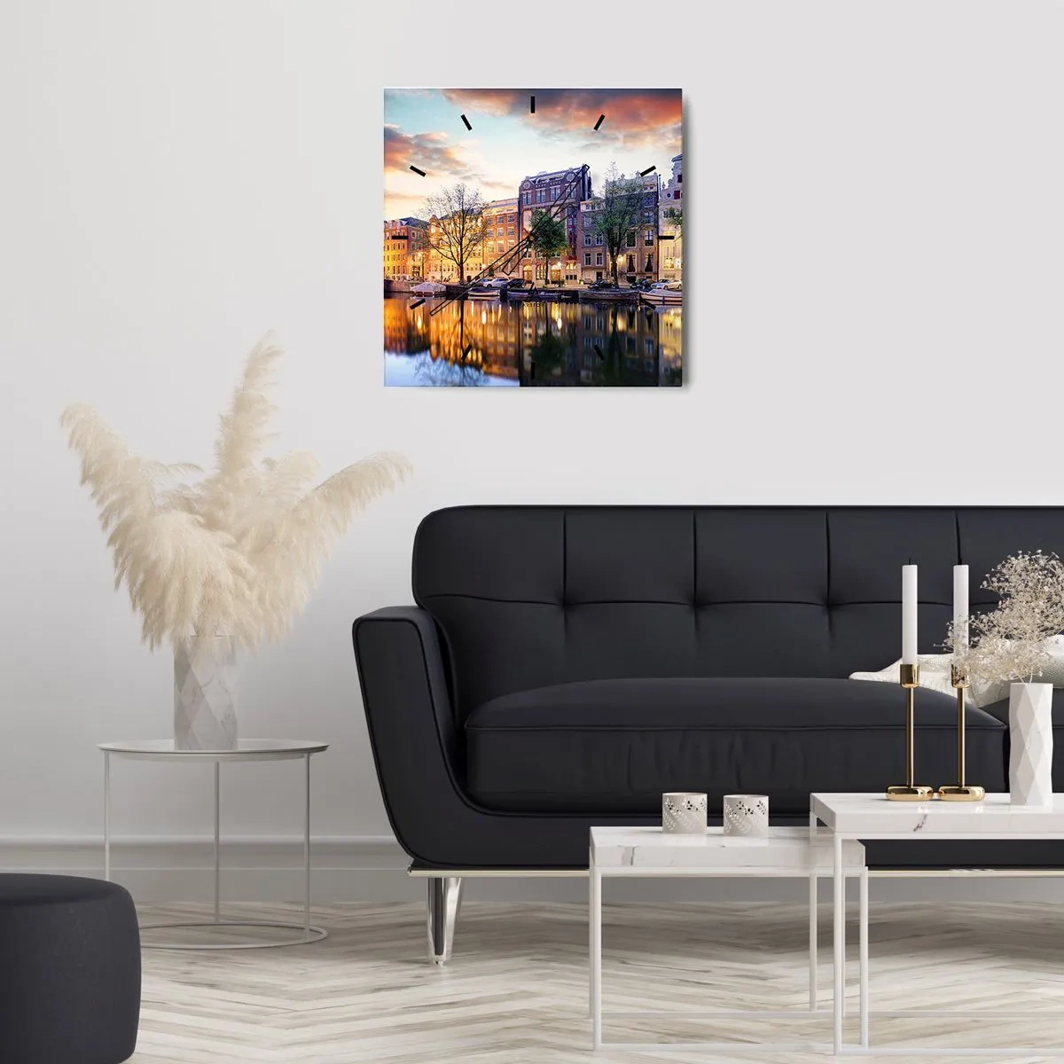 Relógio de parede - Relógio em vidro - Beleza holandesa contida e calma - 30x30 cm