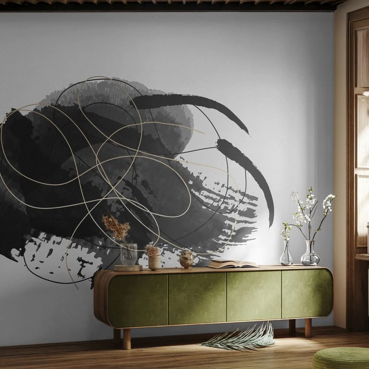 Papel de Parede Autocolante Deluxe Sticker - Emergido do preto - Abstração, Pedaço, Arte Moderna - 200x140 cm