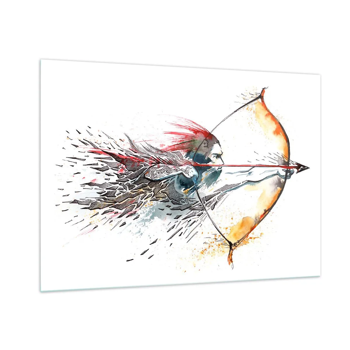 Quadro em vidro - Guerreiro mítico com um arco de fogo - 100x70 cm