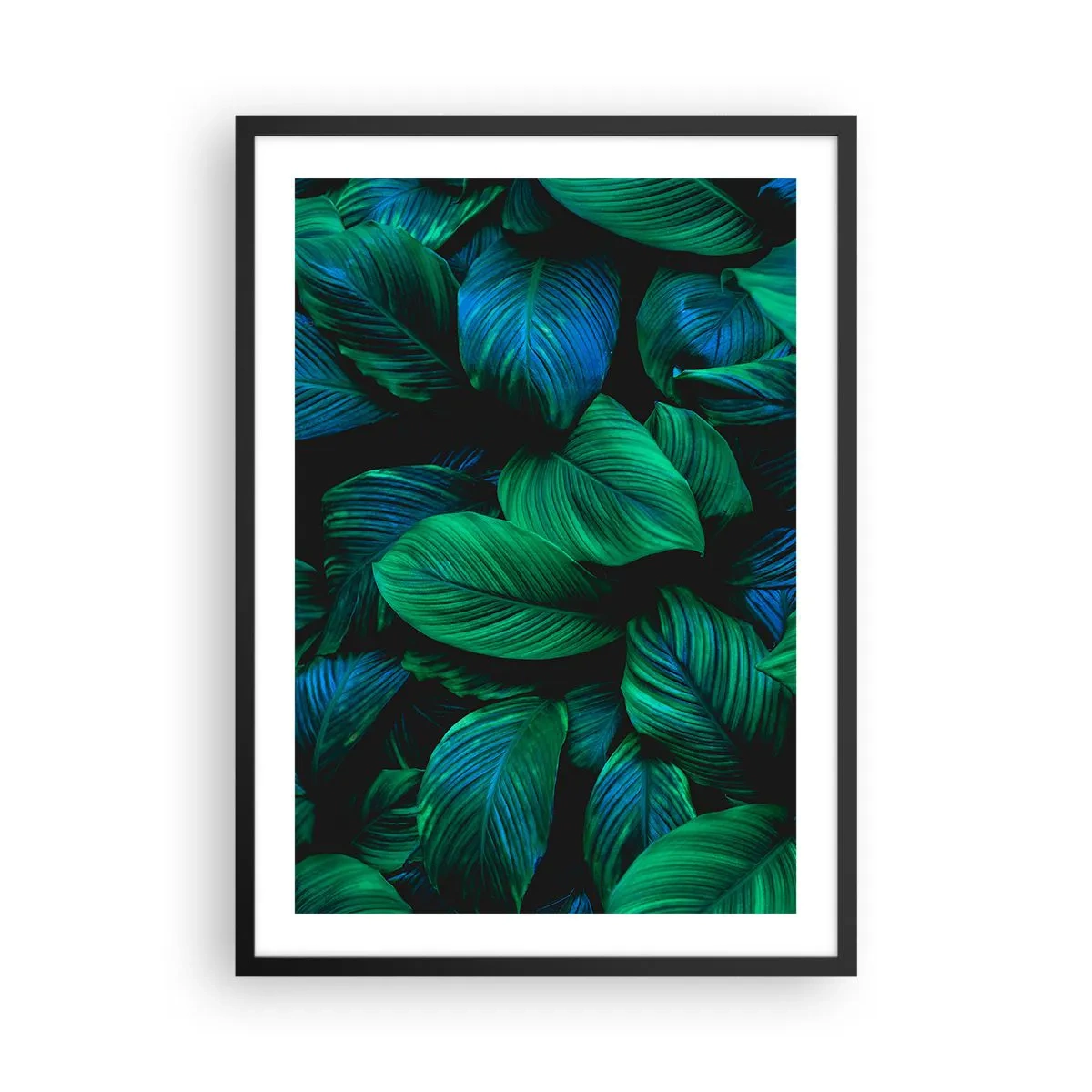 Pôster com moldura preta - Folhas verdes em tons intensos - 50x70cm - Na multidão verde - Decoração de parede moderna para a sala de estar e quarto ARTTOR