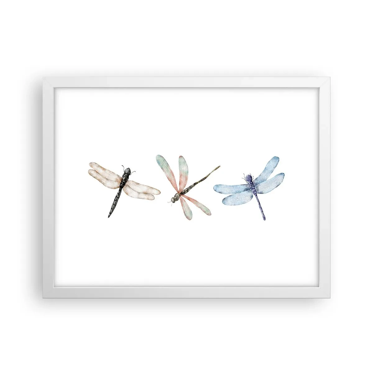 Pôster em moldura branca - Libélulas sem peso - 40x30 cm