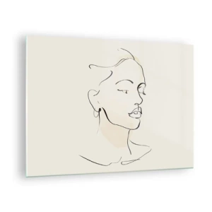 Quadro em vidro - Um retrato linear feminino contra um fundo claro com sombras delicadas. - 70x50cm - Uma certa linha - Decoração de parede moderna para a sala de estar e quarto ARTTOR
