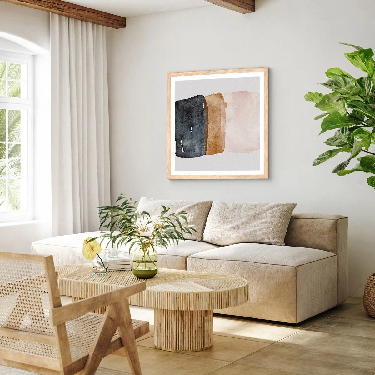 Pôster com moldura de carvalho claro - Composição das cores da terra - 50x50 cm