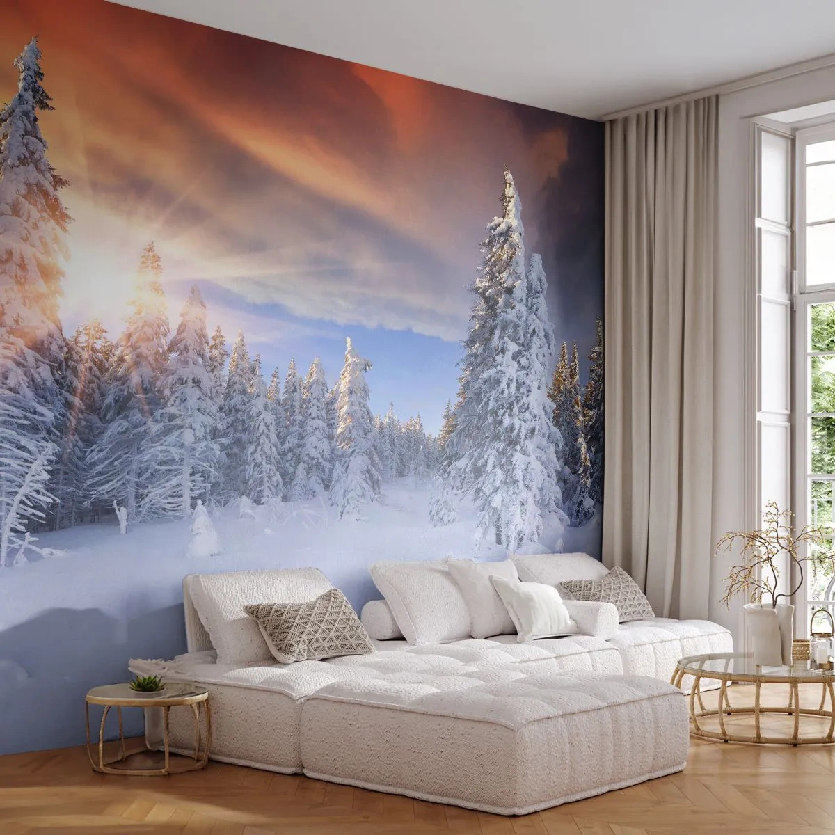 Papel de Parede Autocolante Deluxe Sticker - Espetáculo de neve da natureza - Paisagem, Floresta, Inverno - 250x175 cm